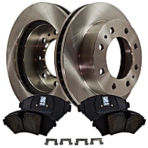4-Piece Kit Front Brake Disc and Pad Kit, Plain Surface, 5 Lugs, Cast Iron, Semi-Metallic Pad Material , includes (2) Brake Disc and (1) Brake Pad Set