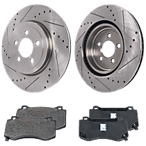 Front Brake Disc and Pad Kit, Cross-drilled and Slotted, Semi-Metallic, 345mm Front Disc, Dual Piston Front Calipers, Except MOPAR Big Brake Kit, Enginedesignationname: EZC, RWD, Brembo Brakes, Pro-Line Series