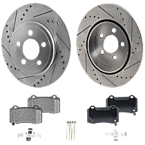 Rear Brake Disc and Pad Kit, Cross-drilled and Slotted, Ceramic, RWD, Brembo Brakes, Pro-Line Series