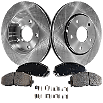 4-Piece Kit Front Brake Disc and Pad Kit, 302mm  and 305mm Rear Disc, Single Piston  Caliper, Heavy Duty Brakes, Base, 3.6L 6Cyl, Pro-Line Series  Includes (2) Brake Disc and (1) Brake Pad Set