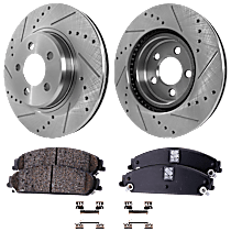 Front Brake Disc and Pad Kit, Cross-drilled and Slotted, 5 Lugs, Ceramic, 320mm Front Disc, Single Piston Front Caliper, Solid Rear Disc, Touring Brakes, Enginedesignationname: ERB, AWD/RWD, With High Performance Brakes, Pro-Line Series