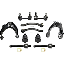 10-Piece Kit Front, Driver and Passenger Side Control Arm Kit, includes (2) Ball Joint, (2) Control Arm, (2) Sway Bar Link, and (4) Tie Rod End