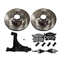 5-Piece Kit Front, Driver Side Axle Assembly, Automatic Transmission, Includes Brake Discs, Brake Pad Sets, and Control Arms