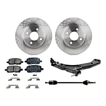 6-Piece Kit Front, Passenger Side Axle Assembly, Front Wheel Drive, 5-Speed, Automatic Transaxle, New, includes (1) Axle Assembly, (2) Brake Disc, (1) Brake Pad Set, and (1) Control Arm