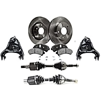 8-Piece Kit Front, Driver and Passenger Side Axle Assembly, New, 4.3L 6Cyl  Includes (2) Axle Assembly, (2) Brake Disc, (1) Brake Pad Set, and (2) Control Arm