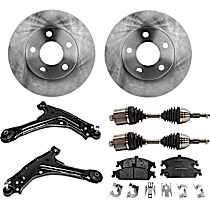 8-Piece Kit Front, Driver and Passenger Side Axle Assembly,  Standard Duty Replacement, New, 2.4L 4Cyl Automatic, Transaxle,  Includes (2) Axle Assembly, (2) Brake Disc, (1) Brake Pad Set, and (2) Control Arm