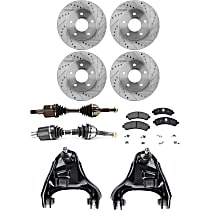 8-Piece Kit Front, Driver and Passenger Side Axle Assembly, New, 4.3L 6Cyl  Includes (2) Axle Assembly, (2) Brake Disc, (1) Brake Pad Set, and (2) Control Arm