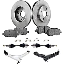 8-Piece Kit Front, Driver and Passenger Side, Lower Control Arm, FWD, Automatic Transmission, 4 Lug Wheels, Includes (2) Axle Assembly, (2) Brake Disc, (1) Brake Pad Set, and (2) Control Arm