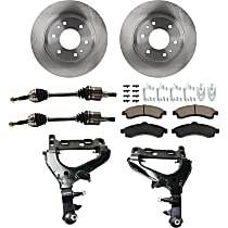 8-Piece Kit Front, Driver and Passenger Side, Lower Control Arm Kit, RWD, includes (2) Axle Assembly, (2) Brake Disc, (1) Brake Pad Set, and (2) Control Arm