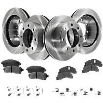 Front and Rear Brake Disc and Pad Kit, Plain Surface, 8 Lugs, Semi-Metallic, Cast Iron, Pro-Line Series