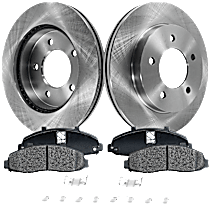 4-Piece Kit Front Brake Disc and Pad Kit, Plain Surface, 5 Lugs, Semi-Metallic, Four Wheel Drive, Bare Rotor, Includes Shims and hardware, Except GVW 7,700 Lbs, Pro-Line Series