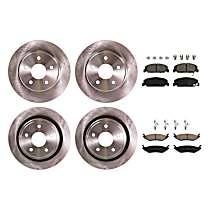 Front and Rear Brake Disc and Pad Kit, Plain Surface, 5 Lugs, Semi-Metallic, Cast Iron, Pro-Line Series