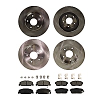 Front and Rear Brake Disc and Pad Kit, Plain Surface, 5 Lugs, Ceramic - Front; Organic - Rear, Cast Iron