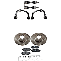 8-Piece Kit Front, Driver and Passenger Side Axle Assembly, Supplied with Standard Neoprene Outboard Boot, Includes (2) Axle Assembly, (2) Brake Disc, (1) Brake Pad Set, and (2) Control Arm