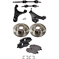 8-Piece Kit Front, Driver and Passenger Side Axle Assembly, New, includes (2) Axle Assembly, (2) Brake Disc, (1) Brake Pad Set, and (2) Control Arm