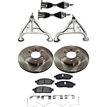 8-Piece Kit Front, Driver and Passenger Side Control Arm Kit, 4WD, 6 Lug, includes (2) Axle Assembly, (2) Brake Disc, (1) Brake Pad Set, and (2) Control Arm