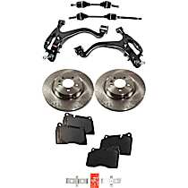 7-Piece Kit Front, Driver and Passenger Side, Lower Control Arm, 4WD, includes Axle Assembly, Brake Discs, and Brake Pad Set