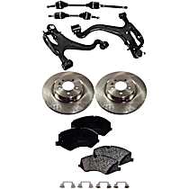 7-Piece Kit Front, Driver and Passenger Side, Lower Control Arm, 4WD, includes Axle Assembly, Brake Discs, and Brake Pad Set