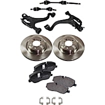 Front, Driver and Passenger Side, Lower Control Arm Kit, Four Wheel Drive, includes Axle Assembly, Brake Discs, and Brake Pad Set