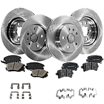 8-Piece Kit Front and Rear Brake Disc and Pad Kit, Plain Surface, 5 Lugs, Ceramic - Front, Organic - Rear, 321mm Front Disc, Vented, Leather, 2.4L 4Cyl, Pro-Line Series  Includes (4) Brake Disc and (2) Brake Pad Set