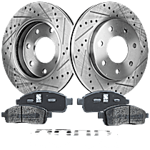 4-Piece Kit Front Brake Disc and Pad Kit, Cross-drilled and Slotted, 7 Lugs, Ceramic, 4WD, Four Wheel Drive Production Date From November 29 2004, 4.6L 8Cyl, Pro-Line Series  Includes (2) Disc and (1) Pad Set