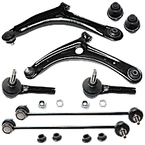 10-Piece Kit Front, Driver and Passenger Side Suspension Kit, includes (2) Ball Joint, (2) Control Arm, (2) Sway Bar Link, and (4) Tie Rod End