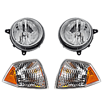 4-Piece Kit Driver and Passenger Side Halogen Headlight, With bulb(s), OE Replacement, Includes (2) Corner Light and (2) Headlight