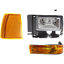 3-Piece Kit Driver Side Halogen Headlight, With bulb(s), OE Replacement, Includes (1) Turn Signal Light, (1) Corner Light and (1) Headlight