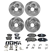 Front and Rear Brake Disc and Pad Kit, Plain Surface, 4 Lugs, Ceramic, with Rear Disc Brake, Includes Shims and Hardware, Pro-Line Series