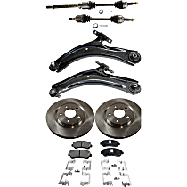 Front, Driver and Passenger Side Axle Assembly, Wheel Drive, Includes Brake Discs, Brake Pad Sets, and Control Arms