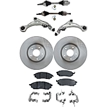 7-Piece Kit Front, Driver and Passenger Side Axle Assembly with Brake Discs, Brake Pad Set, and Control Arms, All Wheel Drive