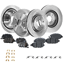 Front and Rear Brake Disc and Pad Kit, Plain Surface, 5 Lugs, Cast Iron, Ceramic, Pro-Line Series