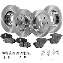Front and Rear Brake Disc and Pad Kit, Plain Surface, 5 Lugs, Cast Iron, Ceramic, Pro-Line Series