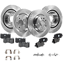 Front and Rear Brake Disc and Pad Kit, Plain Surface, 5 Lugs, Cast Iron, Organic - Front; Semi-Metallic - Rear, Pro-Line Series