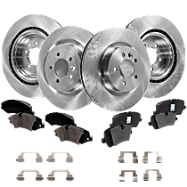 Front and Rear Brake Disc and Pad Kit, Plain Surface, 5 Lugs, Cast Iron, Organic - Front; Semi-Metallic - Rear, Pro-Line Series