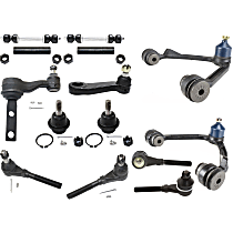 Front, Driver and Passenger Side, Upper Control Arm Kit, Four Wheel Drive, Heavy Duty Design, includes Ball Joints, Idler Arm, Pitman Arm, Sway Bar Links, Tie Rod Adjusting Sleeves, and Tie Rod Ends