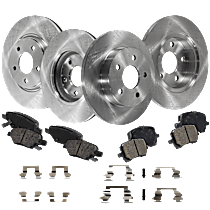 8-Piece Kit Front and Rear Brake Disc and Pad Kit, Plain Surface, 5 Lugs, Ceramic, Base, 3.5L 6Cyl, Pro-Line Series  Includes (4) Brake Disc and (2) Brake Pad Set