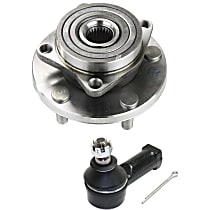 2-Piece Kit Front, Driver and Passenger Side Wheel Hub, 5 Lugs, With Bearing, includes (1) Tie Rod End and (1) Wheel Hub