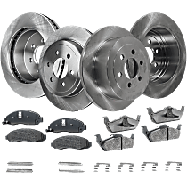 Front and Rear Brake Disc and Pad Kit, Plain Surface, 6 Lugs, Semi-Metallic, Cast Iron, Pro-Line Series