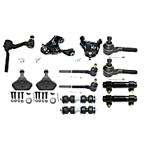 13-Piece Kit Front, Driver and Passenger Side, Upper Control Arm Kit with Ball Joints, Control Arms, Idler Arm, Sway Bar Links, Tie Rod Adjusting Sleeves, and Tie Rod Ends