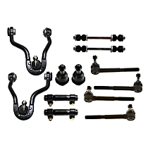 12-Piece Kit Front, Driver and Passenger Side, Upper Control Arm, 4WD, Heavy Duty Design, Welded Control Arm, includes Ball Joints, Sway Bar Links, Tie Rod Adjusting Sleeves, and Tie Rod Ends