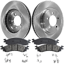 4-Piece Kit Front Brake Disc and Pad Kit, Plain Surface, 5 Lugs, Ceramic, Cast Iron, Pro-Line Series , includes (2) Brake Disc and (1) Brake Pad Set