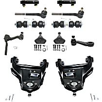 Front, Driver and Passenger Side, Upper Control Arm Kit, includes Ball Joints, Idler Arm, Pitman Arm, Sway Bar Links, Tie Rod Adjusting Sleeves, and Tie Rod Ends