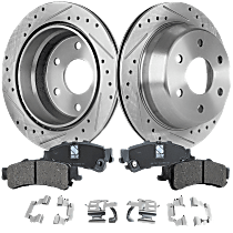 Rear Brake Disc and Pad Kit, Cross-drilled and Slotted, 6 Lugs, 325.12 mm, Ceramic, Classic GMT 800, Pro-Line Series