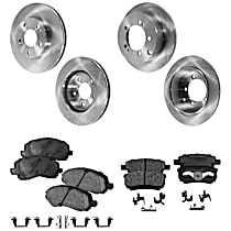 8-Piece Kit Front and Rear Brake Disc and Pad Kit, Plain Surface, 5 Lugs, Ceramic, For 262mm Disc, 2.4L 4Cyl, Pro-Line Series  Includes (4) Brake Disc and (2) Brake Pad Set