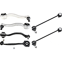 Front, Driver and Passenger Side, Lower, Frontward and Rearward Control Arm Kit, Rear Wheel Drive, includes Sway Bar Links