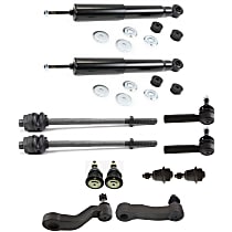 Front, Driver and Passenger Side Suspension Kit, includes Ball Joint, Idler Arm, Pitman Arm, Shock Absorber, and Tie Rod End