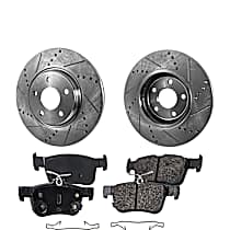 4-Piece Kit Rear Brake Disc and Pad Kit, Cross-drilled and Slotted, 5 Lugs, Ceramic, Coupe, 1.5L 4Cyl, Pro-Line Series  Includes (2) Brake Disc and (1) Brake Pad Set