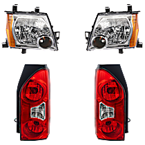 4-Piece Kit Driver and Passenger Side Halogen Headlight, With bulb(s), OE Replacement,  Includes (2) Headlight, and (2) Tail Light