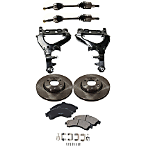 Front, Driver and Passenger Side, Lower Control Arm Kit, includes Axle Assembly, Brake Discs, and Brake Pad Set